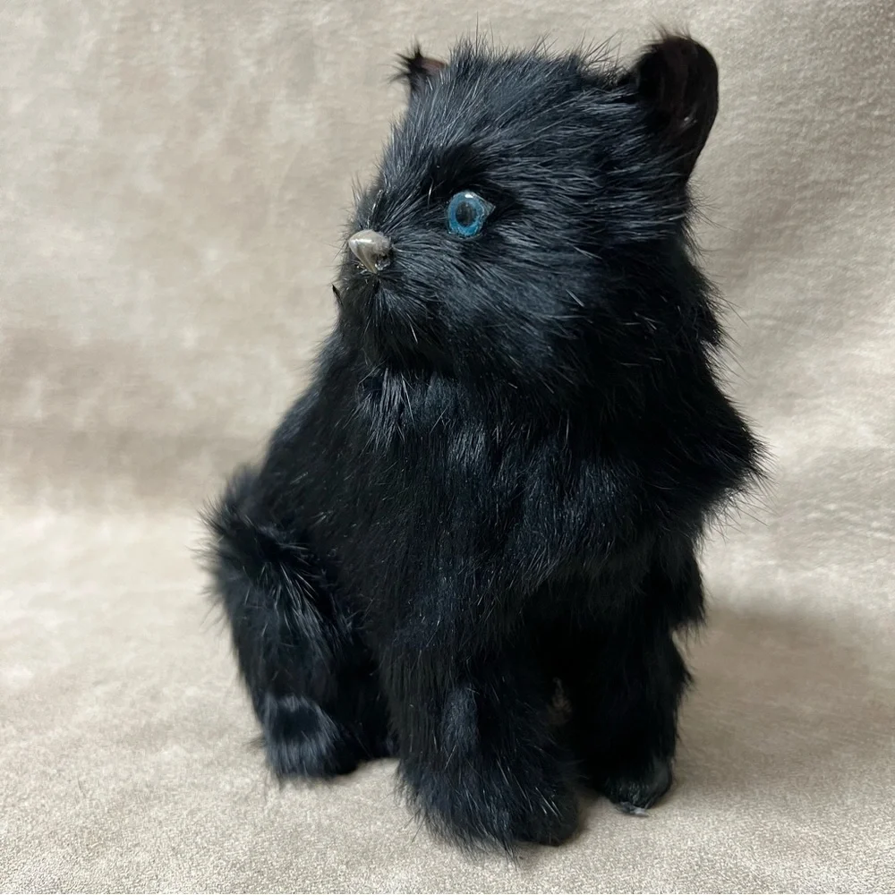 Realistic simulation black cat toy polyethylene & furs prop cat doll